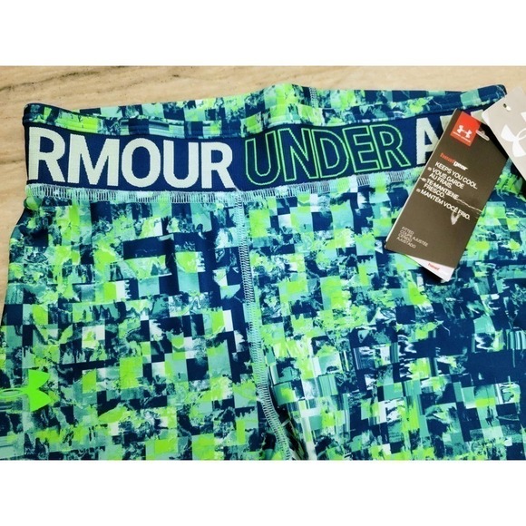 Under Armour Girls HeatGear Capri Leggings Green Blue Large - Picture 2 of 5